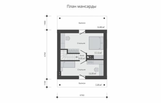 Одноэтажный дом с мансардой, террасой и балконами