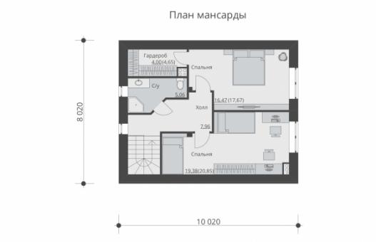 Одноэтажный дом с мансардой, отделкой штукатуркой 2х цветов.